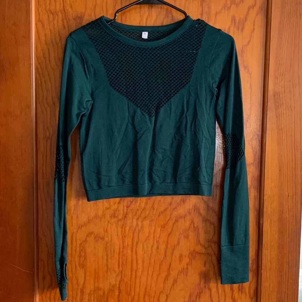 Dark Green Mesh Cropped Long Sleeve